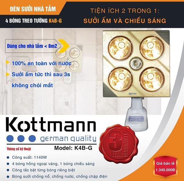 Đèn sưởi nhà tắm Kotmann 4 bóng treo tường K4BG