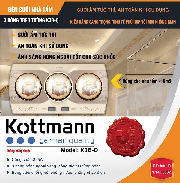 Đèn sưởi nhà tắm Kottmann 3 bóng treo tường – K3BQ